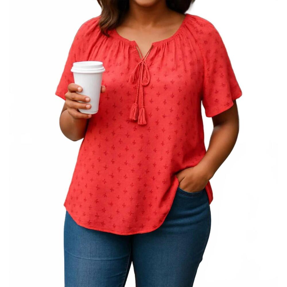 NEW ALLISON DALEY tassel tie blouse in coral